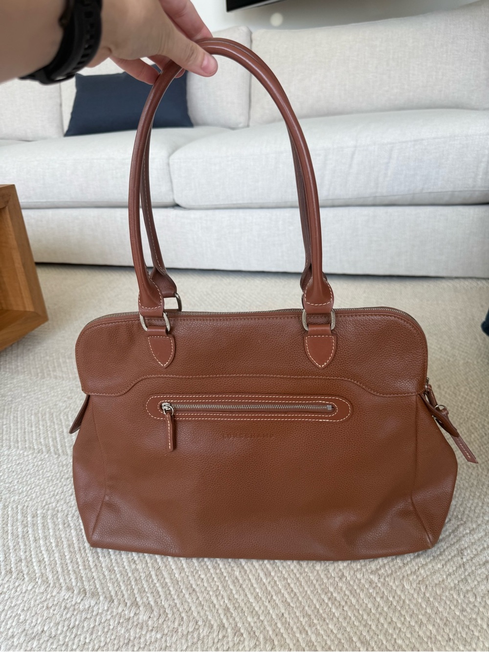 Longchamp Brown Leather Handbag/Shoulder Bag Purse
